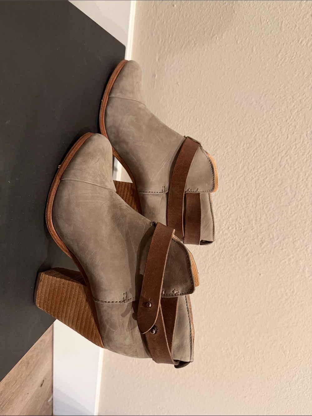 Rag & Bone Women's Harrow Taupe Suede Ankle Boots with Brown Strap size 37.5